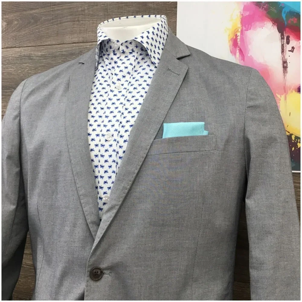 LAND'S END Mens Blazer Sport‎ Coat Casual Jacket Size 46R Gray Cotton Suit